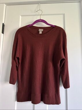 Chico's Women's Crew Neck Sweater in Burgundy